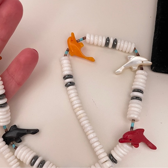 Vintage Heavy Real Stone Rainbow Summer Beach Surfer Vacation Dolphin Necklace - Picture 7 of 10